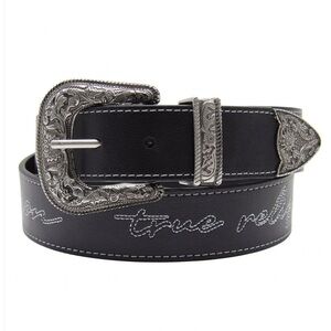 Sold!True Religion Giddy Up Western Buckle Belt Black Embroidered Size 36 Cowboy